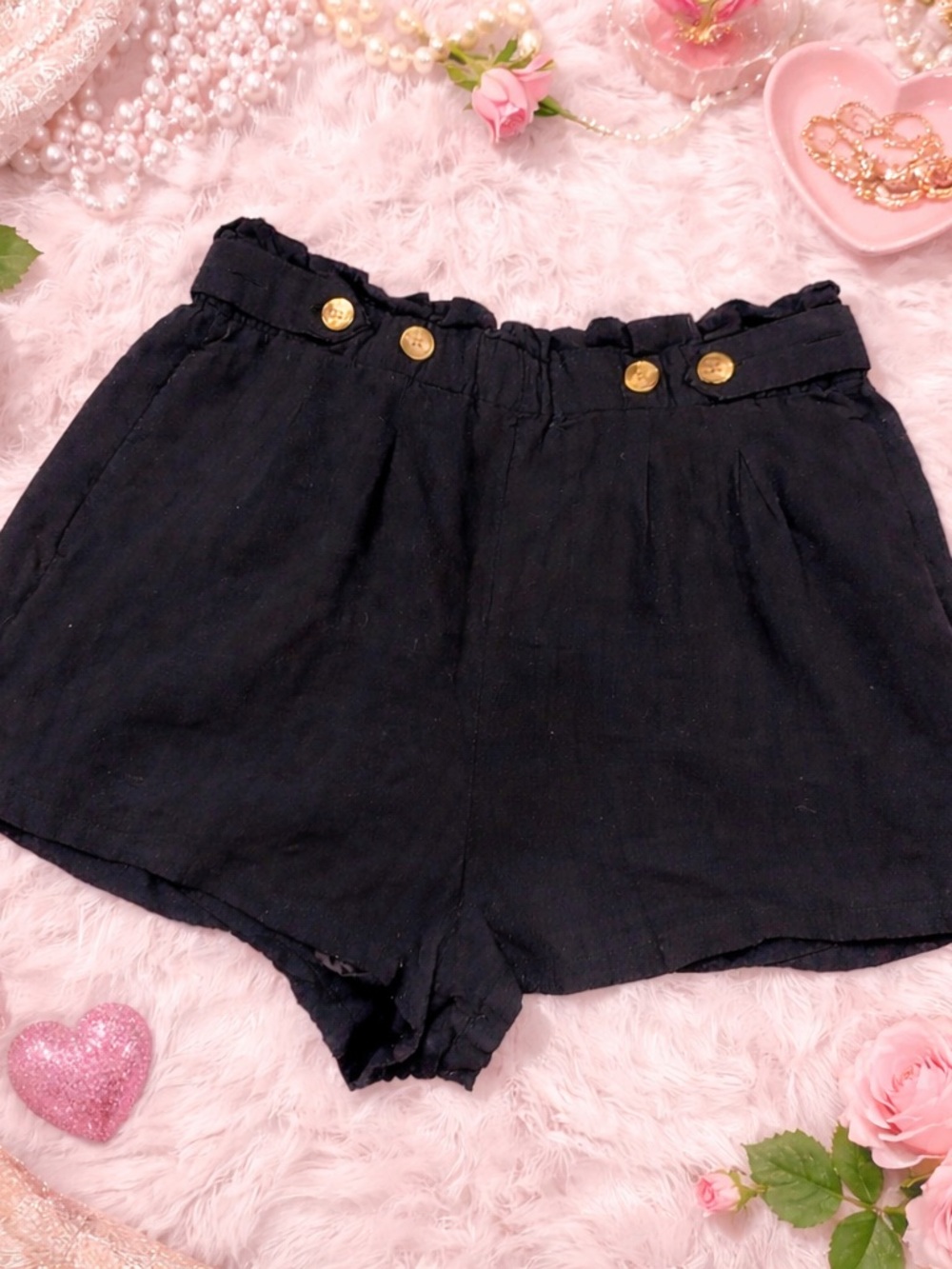 American Eagle Outfitters Black High-Waist skort with Button Detail